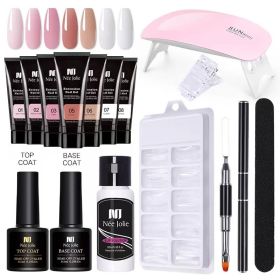 Nail Gel Set 6W LED Lamp Full Manicure Set Quick Extension Nail Kit Gel Building Polygels Set For Nails Tool Kit Nail Art Kit (Color: fifteen piece set 1)